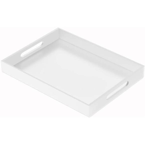 White Acrylic Serving Tray 12x16 Spill Proof Decorative Tray for Coffee Table - Picture 7 of 7